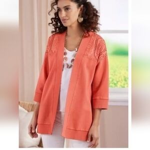 Soft Surroundings Ellie Topper Cardigan M Coral Reef Cottagecore Lagenlook
